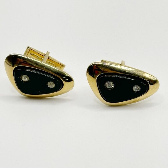 Vintage Sarah Coventry Cufflinks Space Age Atomic Golden Rhinestone Mid Century - Picture 1 of 2